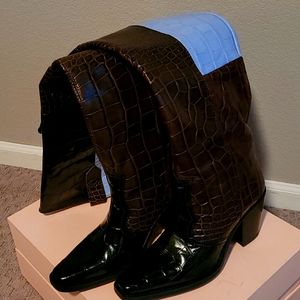 Ganni Brown and Blue Over the Knee Boots